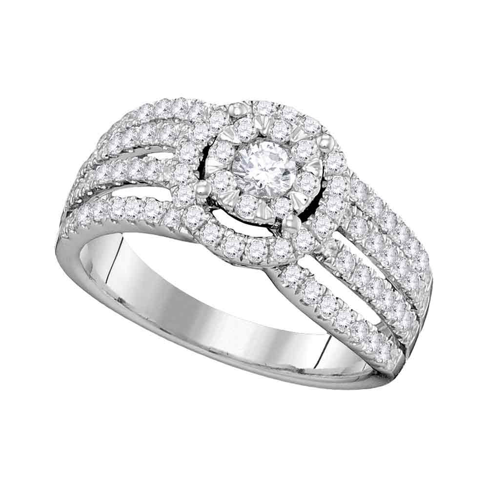 14kt White Gold Womens Round Diamond Solitaire Halo Strand Bridal Wedding Engagement Ring 1.00 Cttw