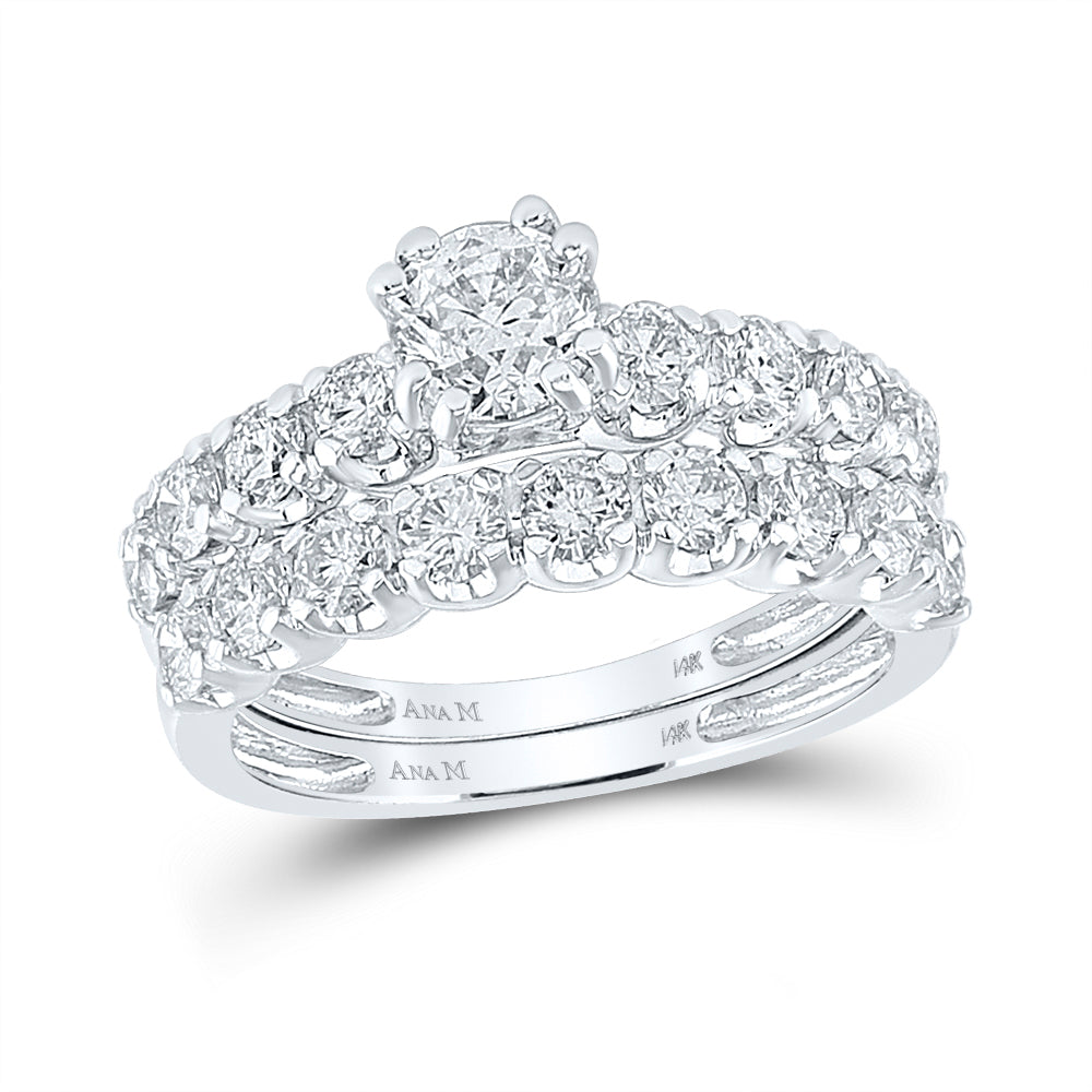 14kt White Gold Womens Round Diamond Bridal Wedding Engagement Ring Band Set 2-1/5 Cttw