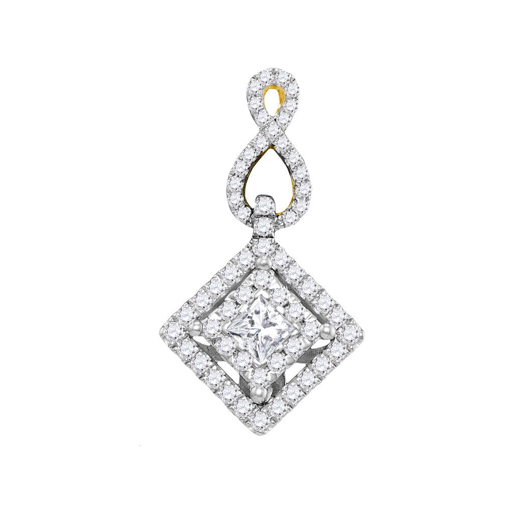 14kt Yellow Gold Womens Princess Diamond Square Pendant 3/4 Cttw