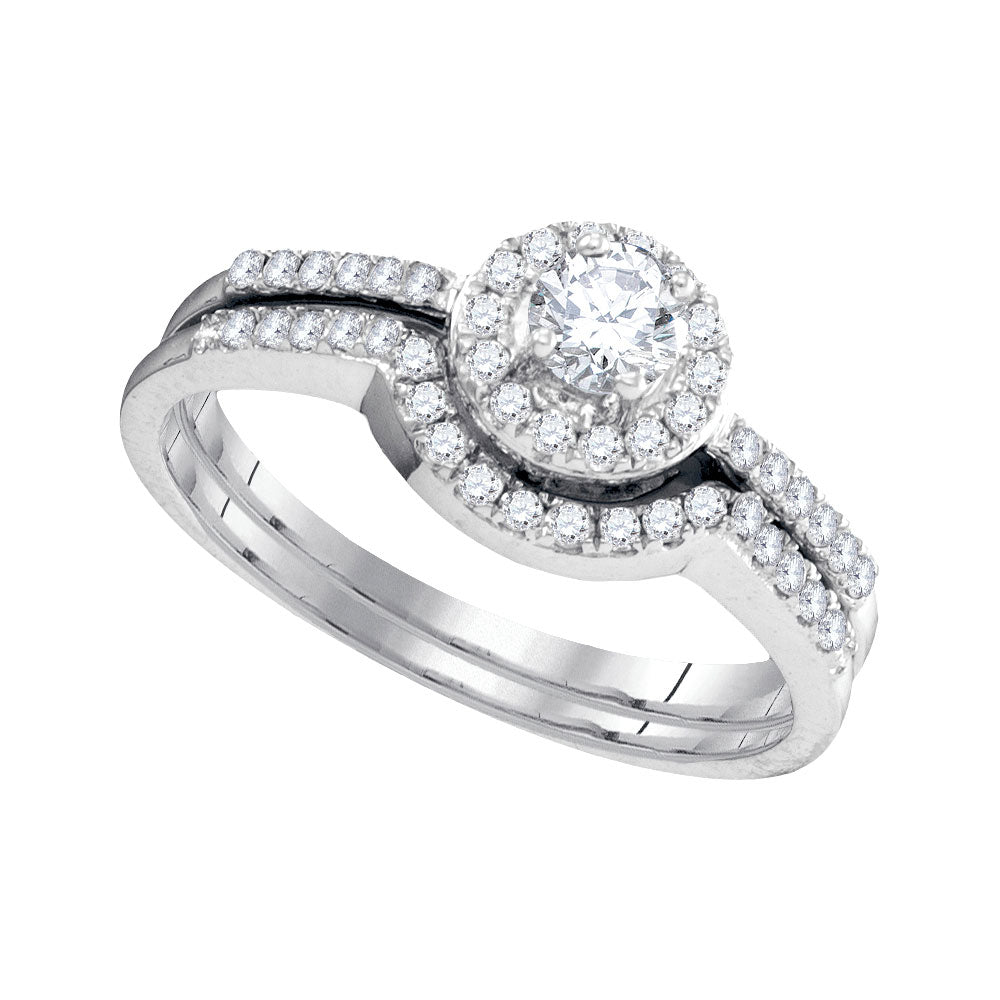 10kt White Gold Womens Round Diamond Bridal Wedding Engagement Ring Band Set 1/2 Cttw