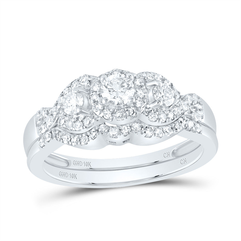 10k White Gold Womens Round Diamond Bridal Wedding Engagement Ring Band Set 5/8 Cttw