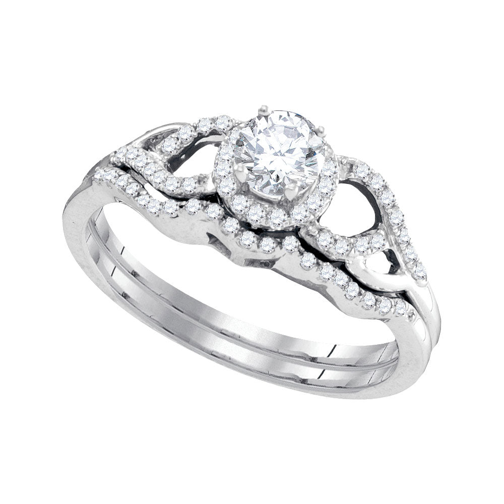 14k White Gold Womens Round Diamond Bridal Wedding Engagement Ring Band Set 3/8 Cttw