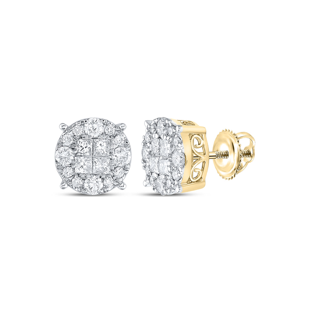 14kt Yellow Gold Womens Princess Round Diamond Cluster Earrings 1-1/2 Cttw