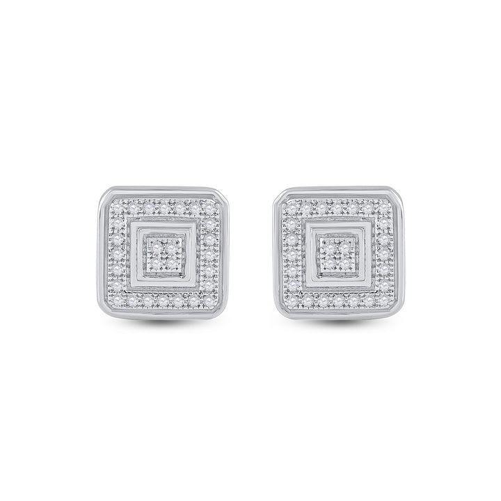 10kt White Gold Womens Round Diamond Square Earrings 1/6 Cttw