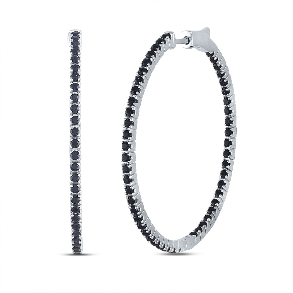2 7/8CTW-DIA BLACK SPPHIRE NATURAL GEM HOOPS