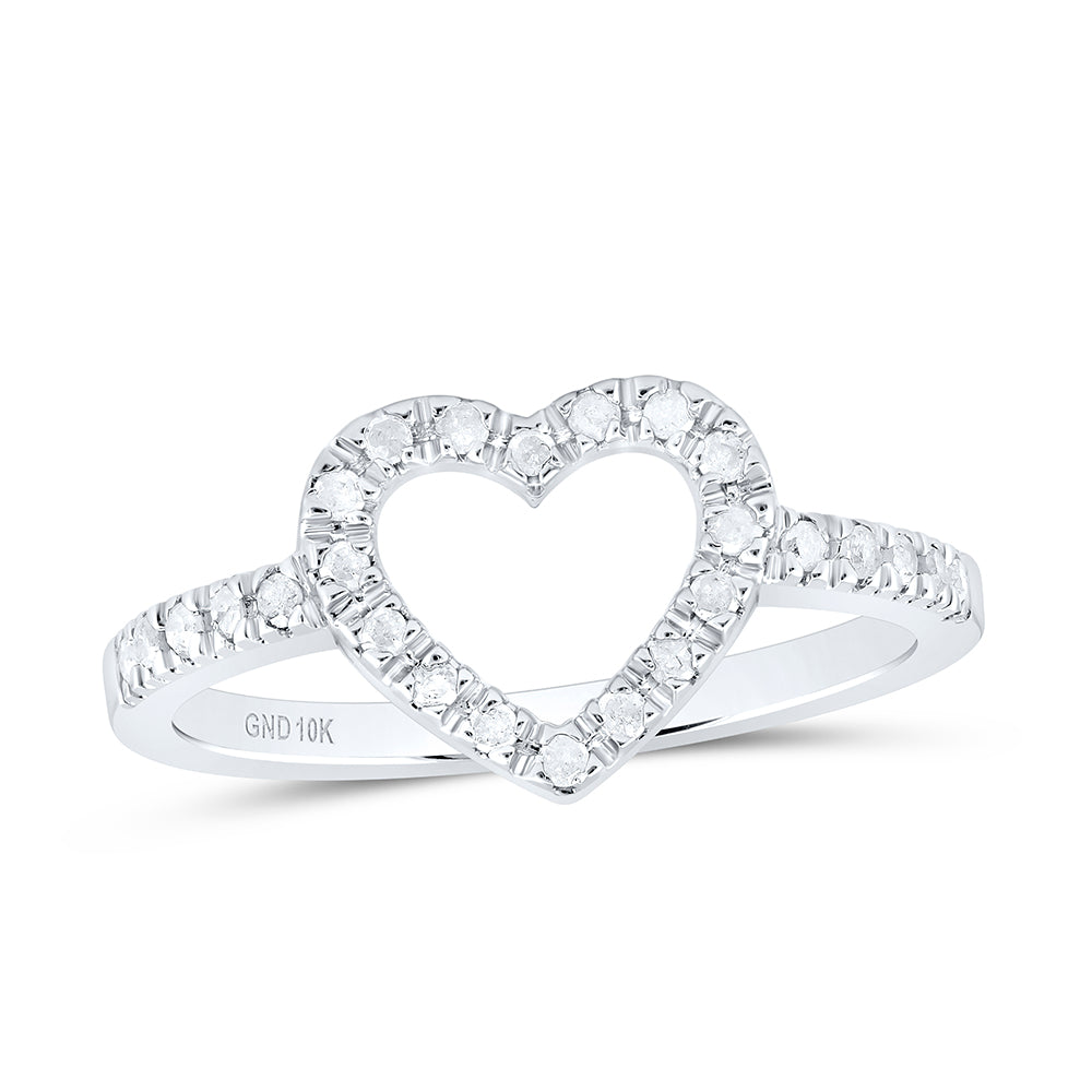 10kt White Gold Womens Round Diamond Simple Heart Outline Ring 1/5 Cttw