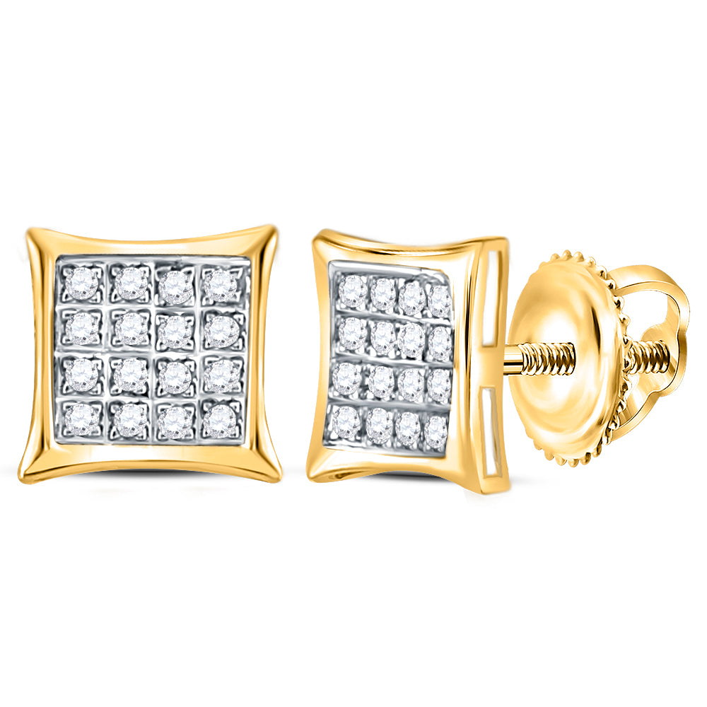 10kt Yellow Gold Womens Round Diamond Square Kite Cluster Stud Earrings 1/10 Cttw