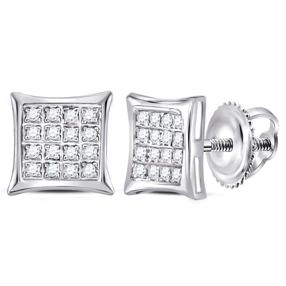 10kt White Gold Womens Round Diamond Square Kite Cluster Stud Earrings 1/10 Cttw