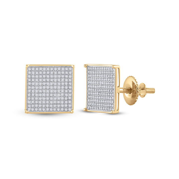 14kt Yellow Gold Womens Round Pave-set Diamond Square Cluster Earrings 7/8 Cttw
