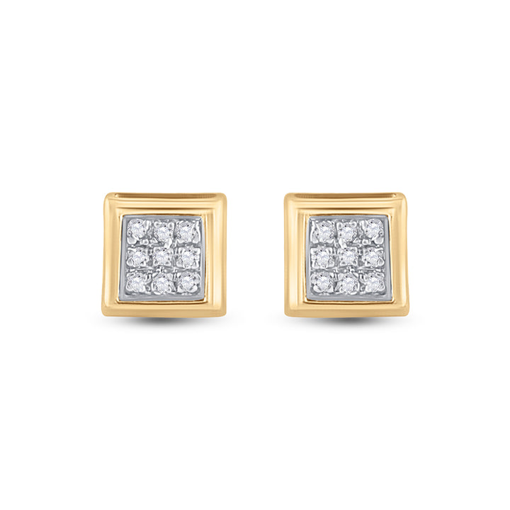 10kt Yellow Gold Womens Round Diamond Square Cluster Stud Earrings 1/20 Cttw