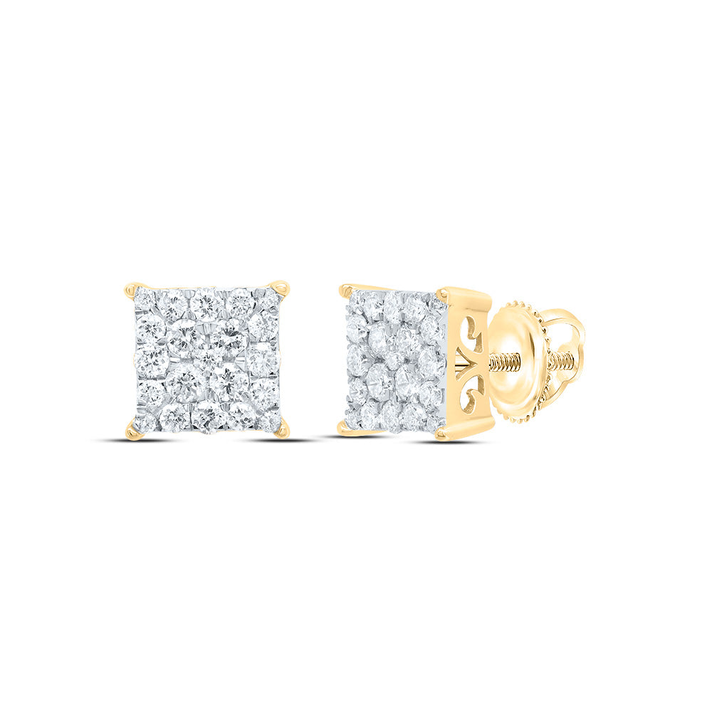 10kt Yellow Gold Womens Round Diamond Square Cluster Earrings 1/2 Cttw
