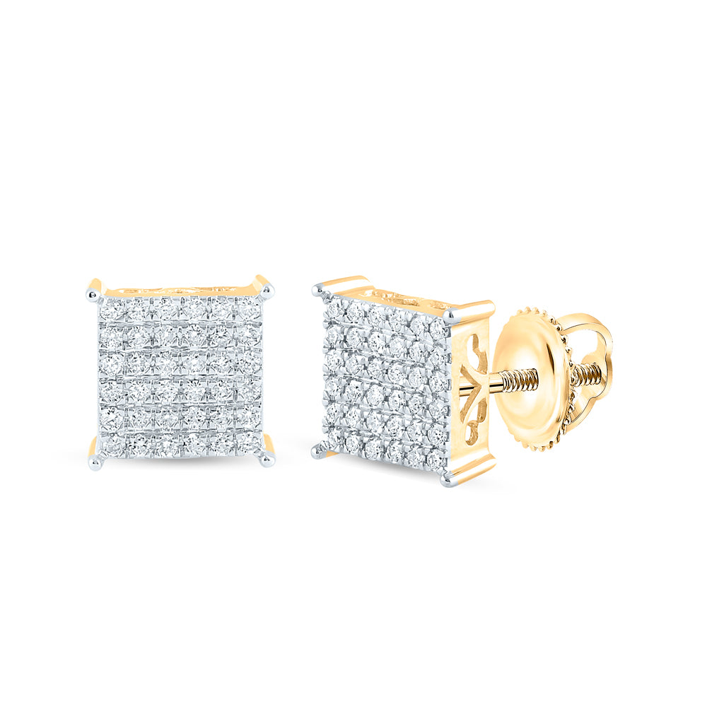 10kt Yellow Gold Womens Round Diamond Square Cluster Stud Earrings 1/2 Cttw