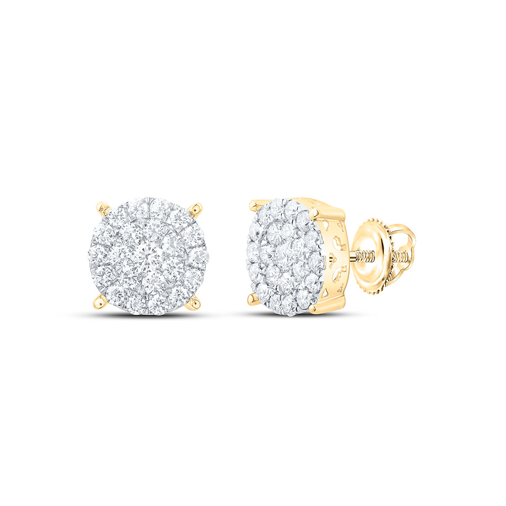 10kt Yellow Gold Womens Round Diamond Concentric Circle Cluster Stud Earrings 2.00 Cttw