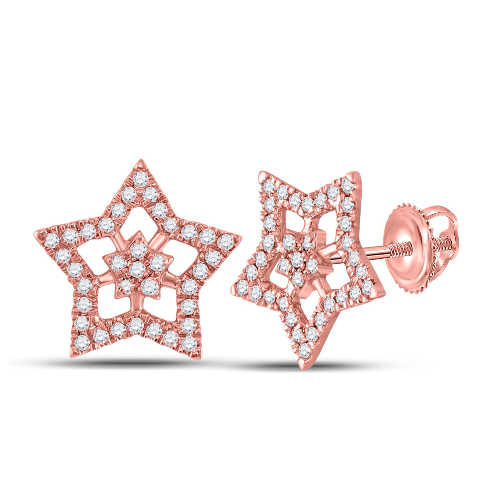 10kt Rose Gold Womens Round Diamond Star Earrings 1/5 Cttw