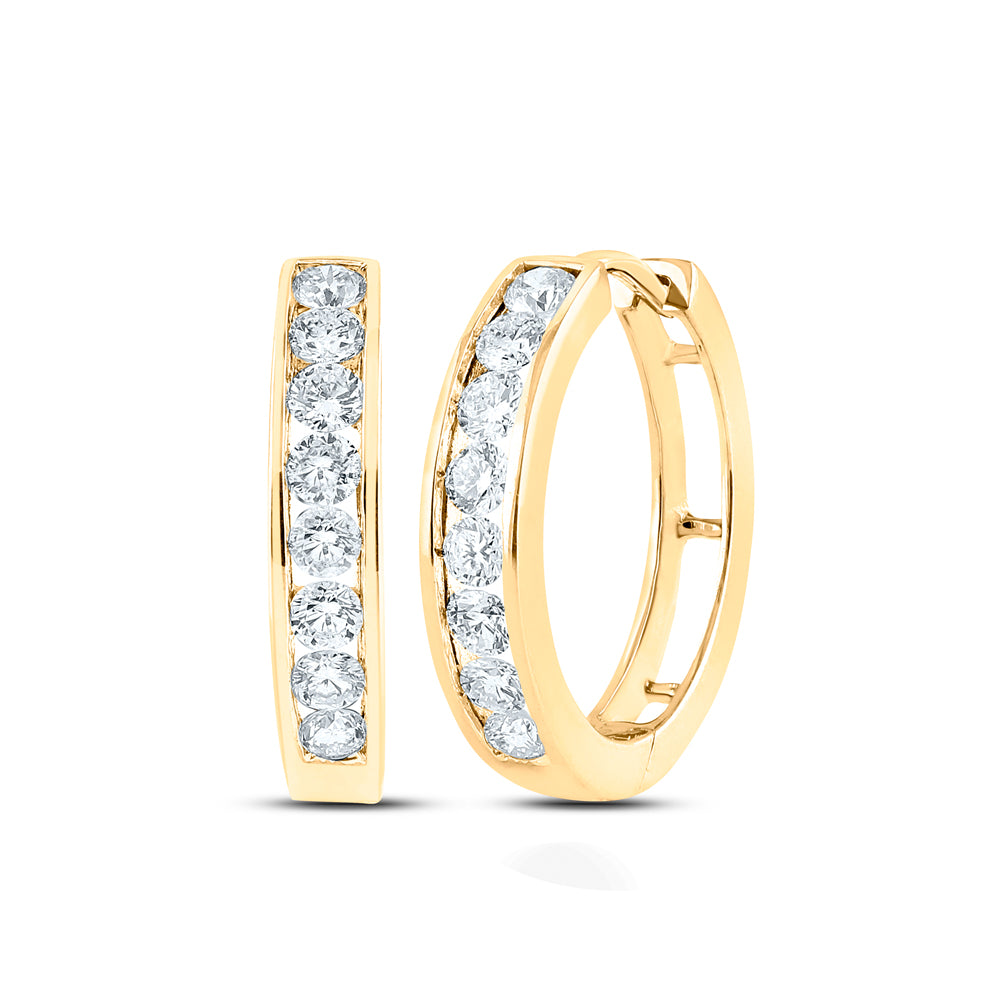 10kt Yellow Gold Womens Round Diamond Timeless Hoop Earrings 1.00 Cttw