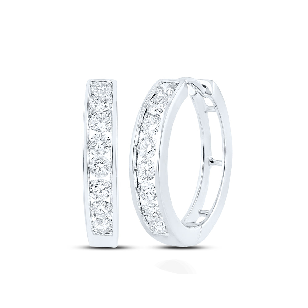 10kt White Gold Womens Round Diamond Timeless Hoop Earrings 1.00 Cttw