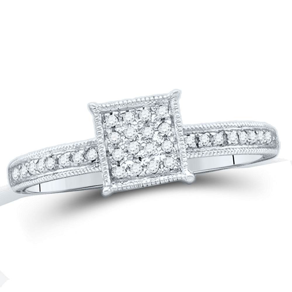 10kt White Gold Womens Round Diamond Square Cluster Ring 1/10 Cttw