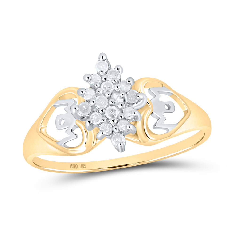 10kt Yellow Gold Womens Round Prong-set Diamond Cluster Heart Mom Ring 1/6 Cttw