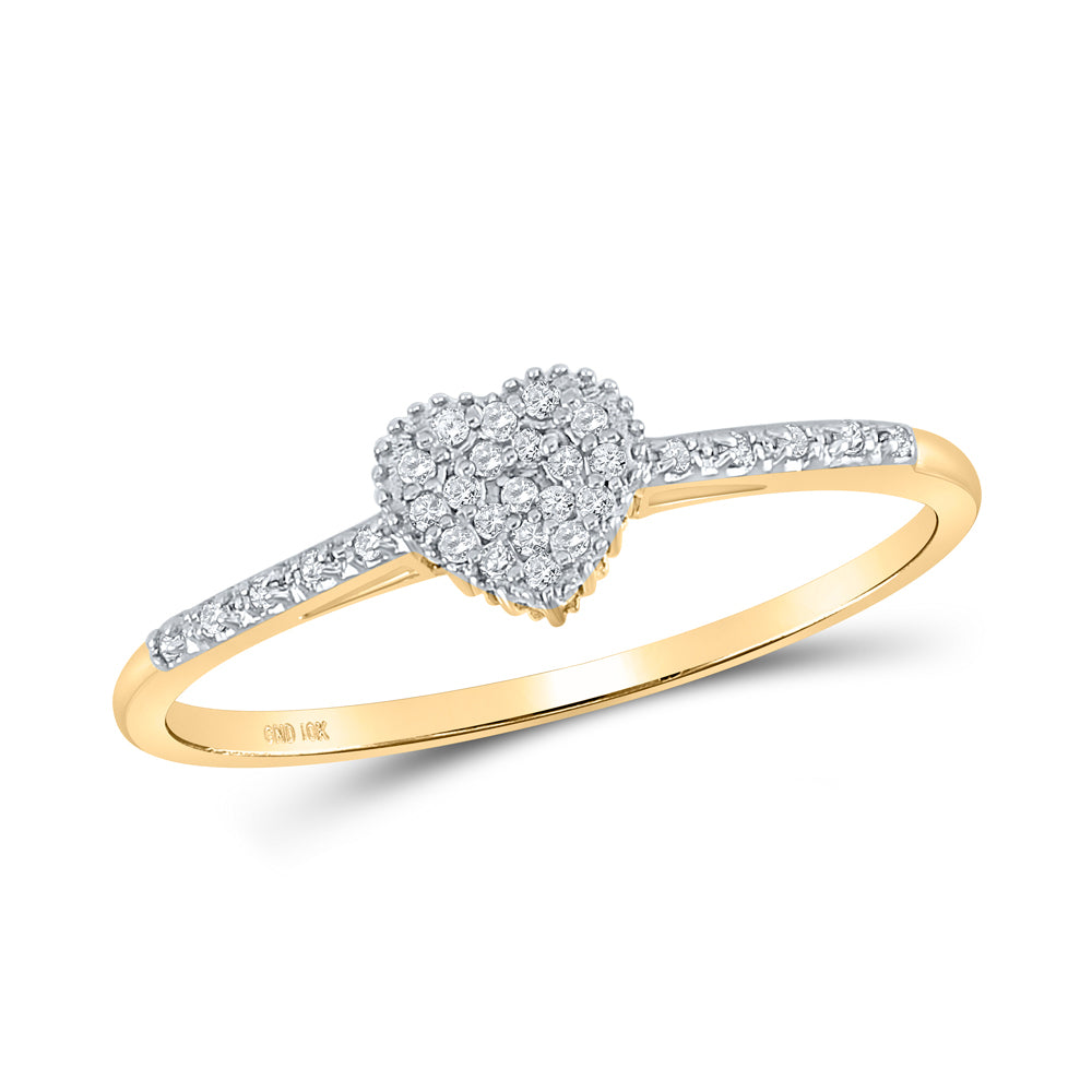 10kt Yellow Gold Womens Round Diamond Slender Heart Cluster Ring 1/12 Cttw