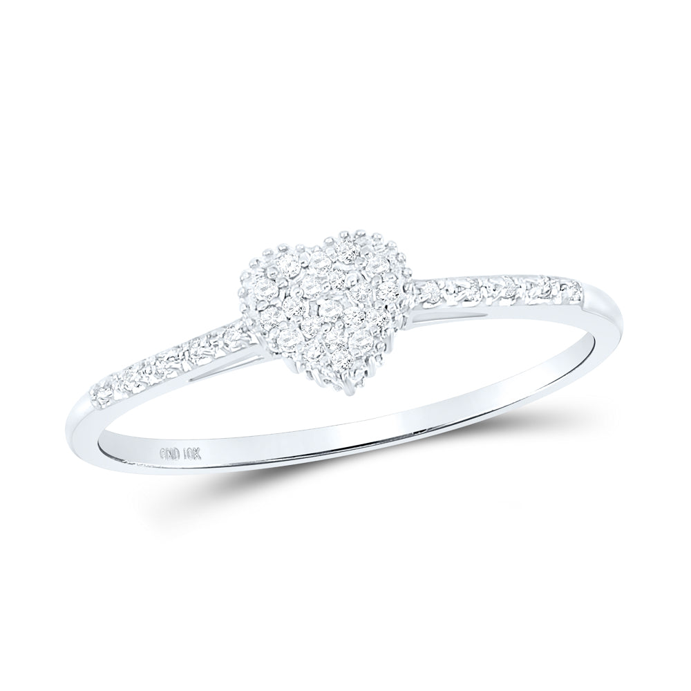 10kt White Gold Womens Round Diamond Slender Dainty Heart Ring 1/12 Cttw