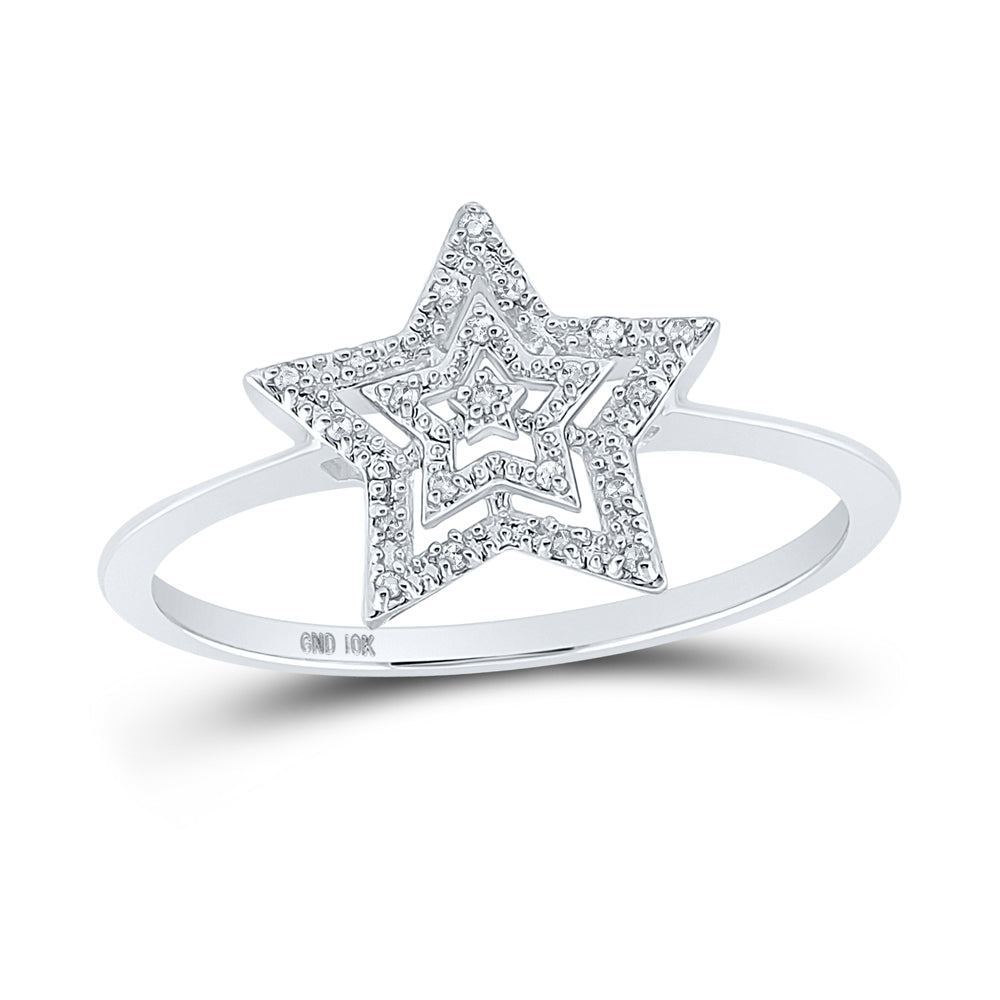 10kt White Gold Womens Round Diamond Star Ring 1/20 Cttw
