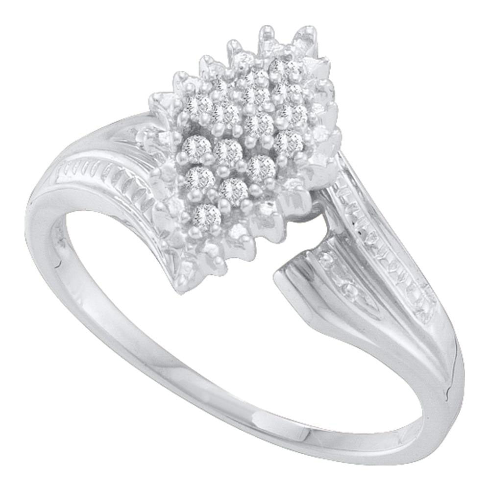 10kt White Gold Womens Round Prong-set Diamond Oval Cluster Ring 1/8 Cttw