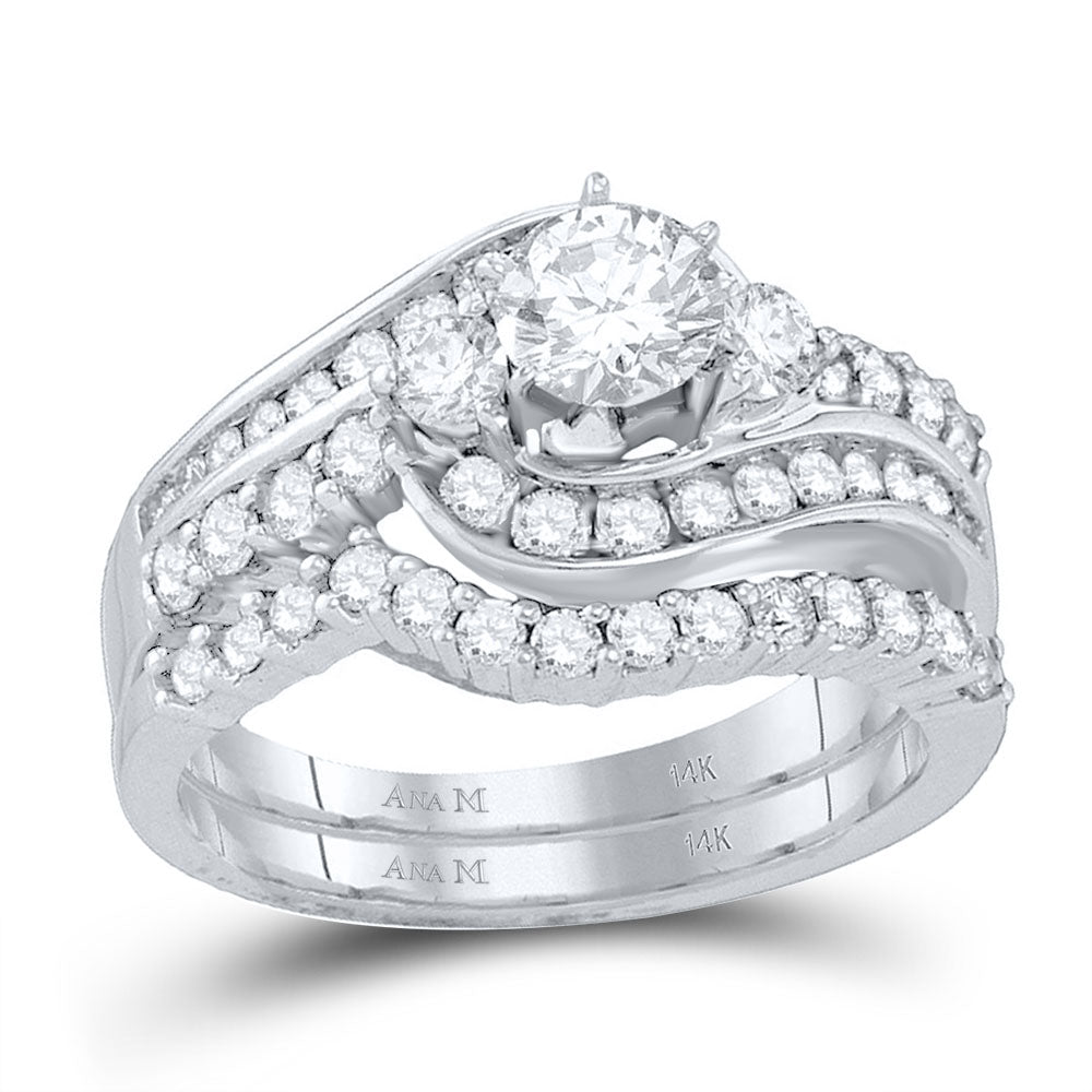 14kt White Gold Womens Round Diamond Bridal Wedding Engagement Ring Band Set 1-1/2 Cttw