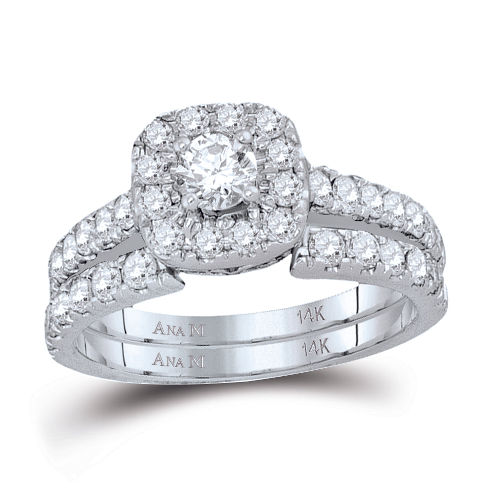 14kt White Gold Womens Round Diamond Bridal Wedding Engagement Ring Band Set 1-3/8 (Certified)