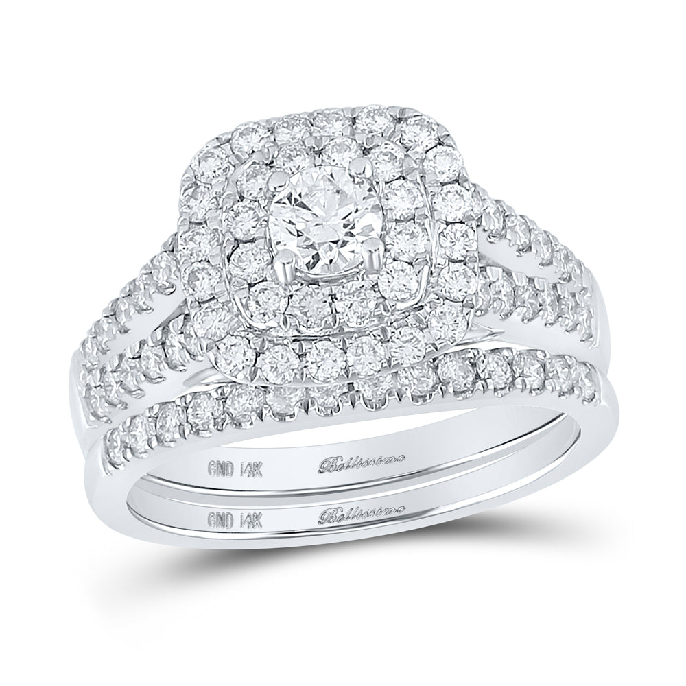 14kt White Gold Womens Round Blue Sapphire Halo Bridal Wedding Engagement Ring 1-1/4 Cttw
