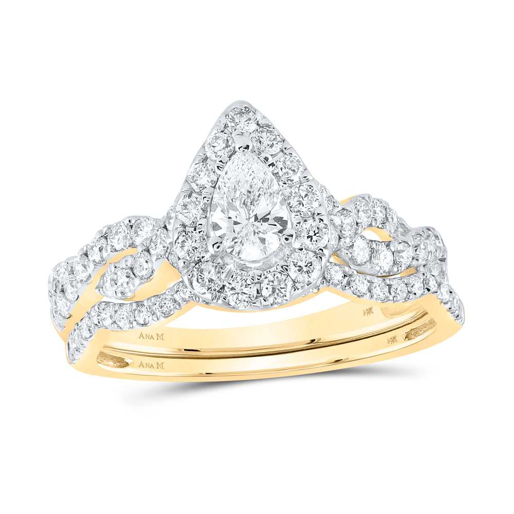 14kt Yellow Gold Womens Pear Diamond Bridal Wedding Engagement Ring Band Set 1.00 Cttw (Certified)