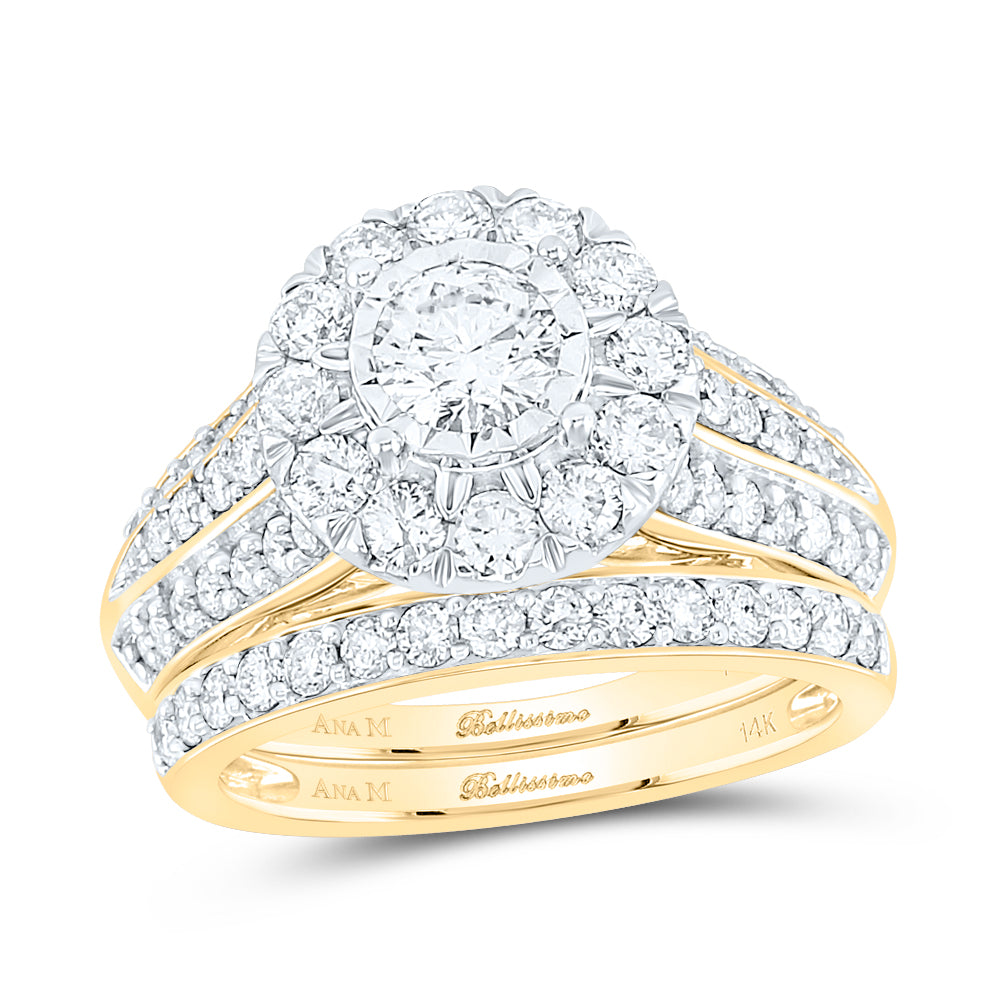 14kt Yellow Gold Womens Round Diamond Bridal Wedding Engagement Ring Band Set 2.00 Cttw (Certified)
