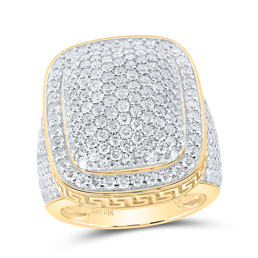 14kt Yellow Gold Mens Round Diamond Cushion Cluster Ring 5.00 Cttw