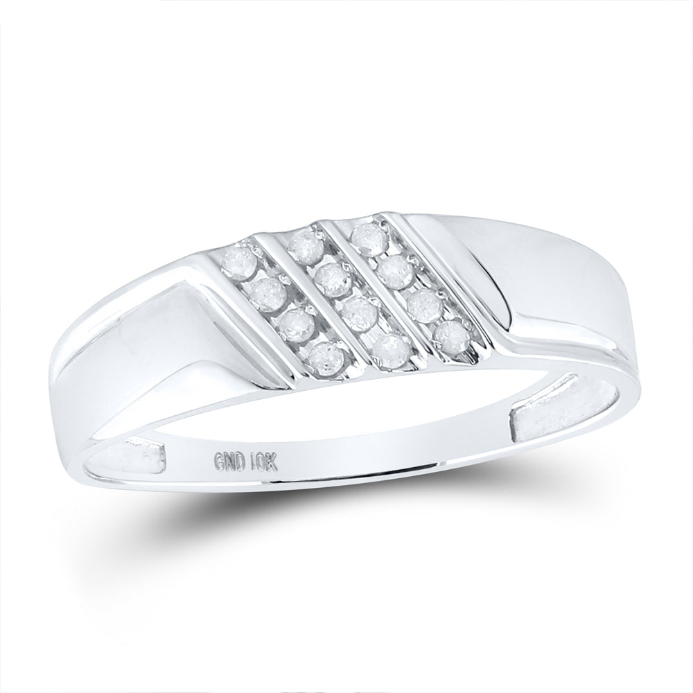 10kt White Gold Mens Round Channel-set Diamond Diagonal Triple Row Wedding Band 1/8 Cttw