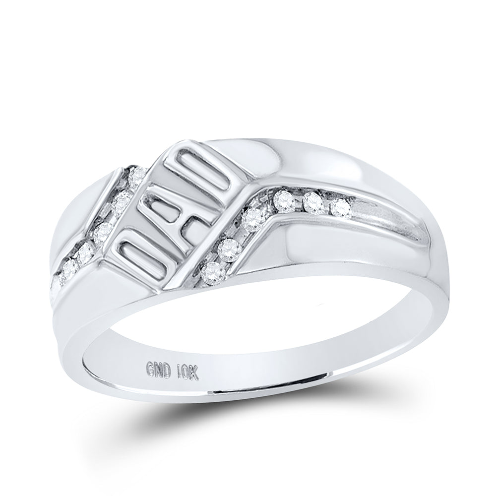 10kt White Gold Mens Round Diamond Dad Father Band Ring 1/8 Cttw