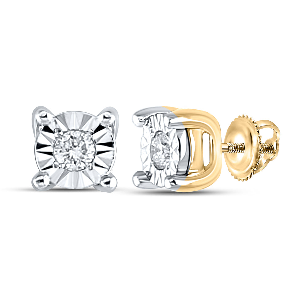 14kt Yellow Gold Womens Round Illusion-set Diamond Solitaire Screwback Earrings 1/20 Cttw