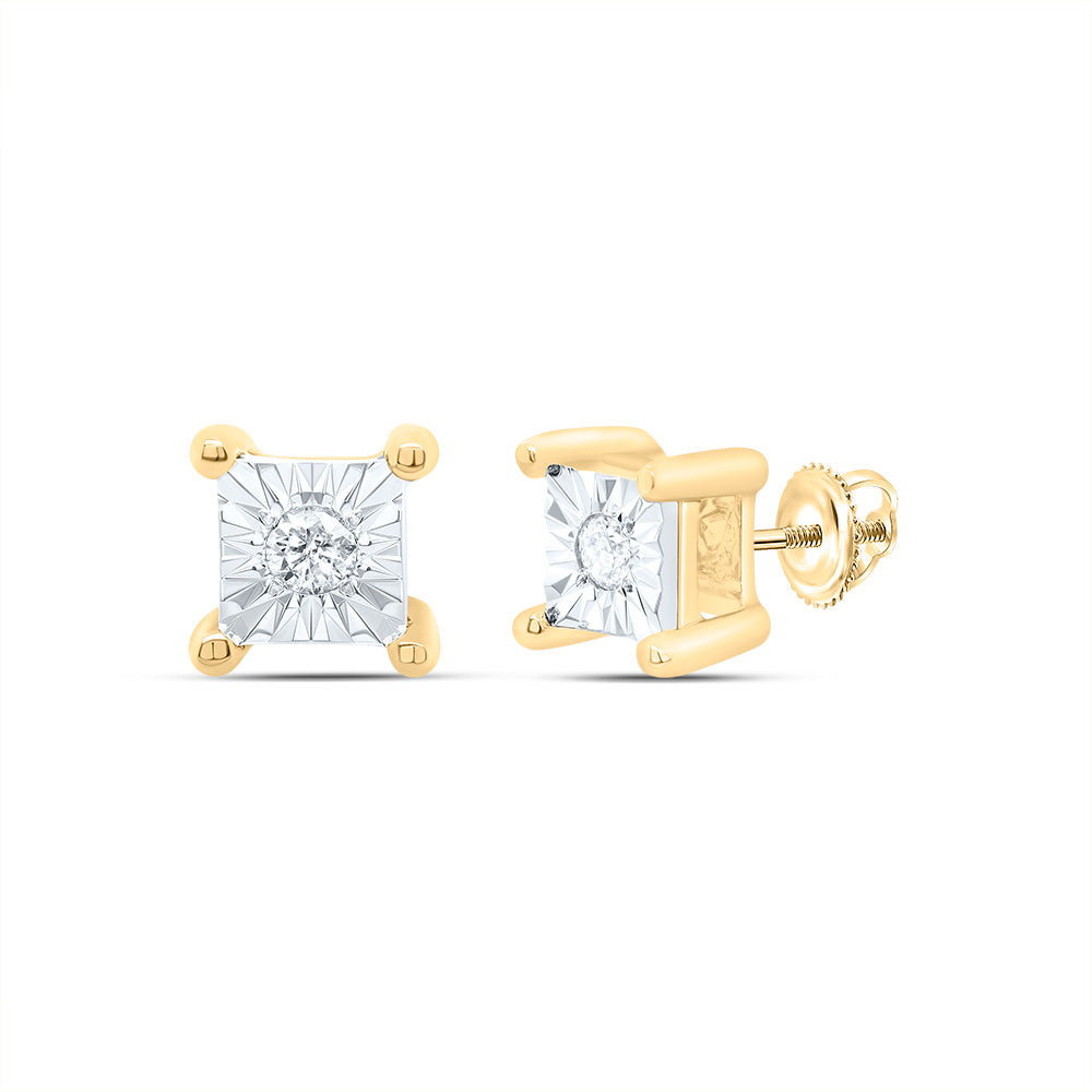 10kt Yellow Gold Womens Round Diamond Miracle Stud Earrings 1/20 Cttw