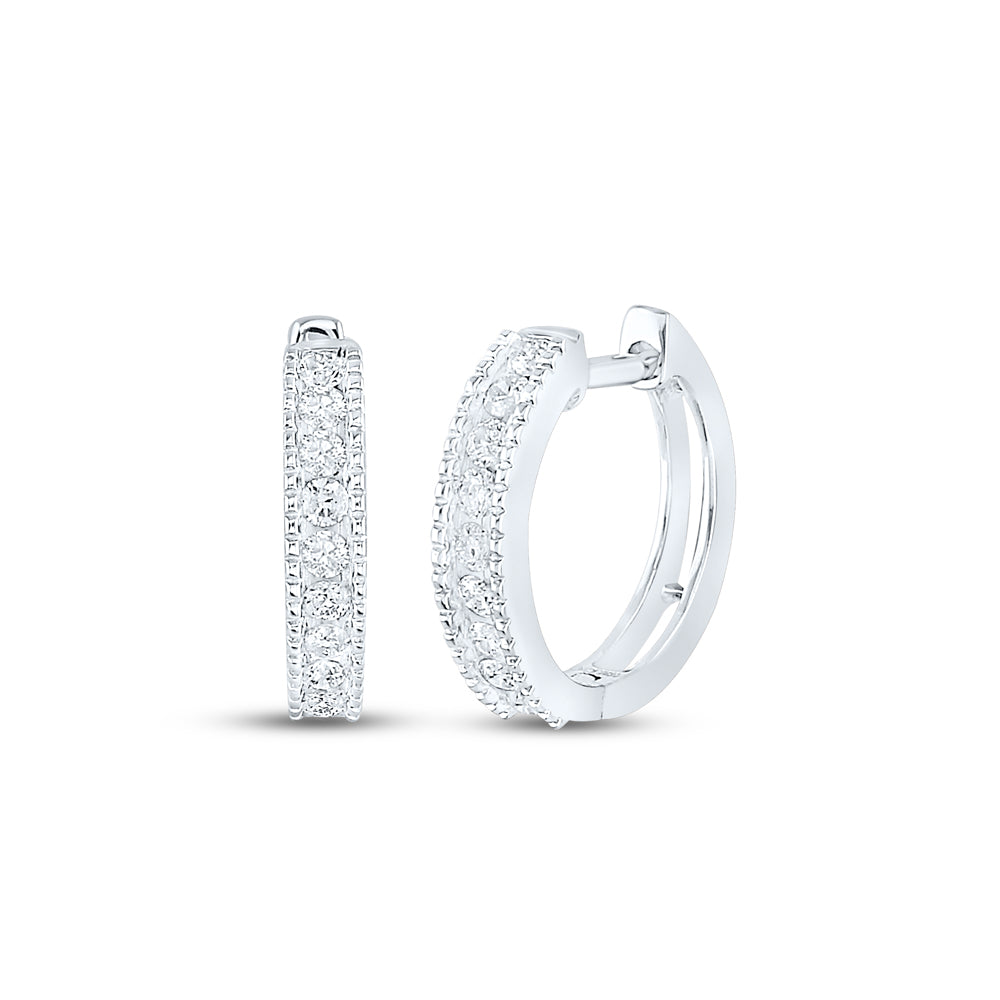 10kt White Gold Womens Round Diamond Milgrain Hoop Earrings 1/4 Cttw