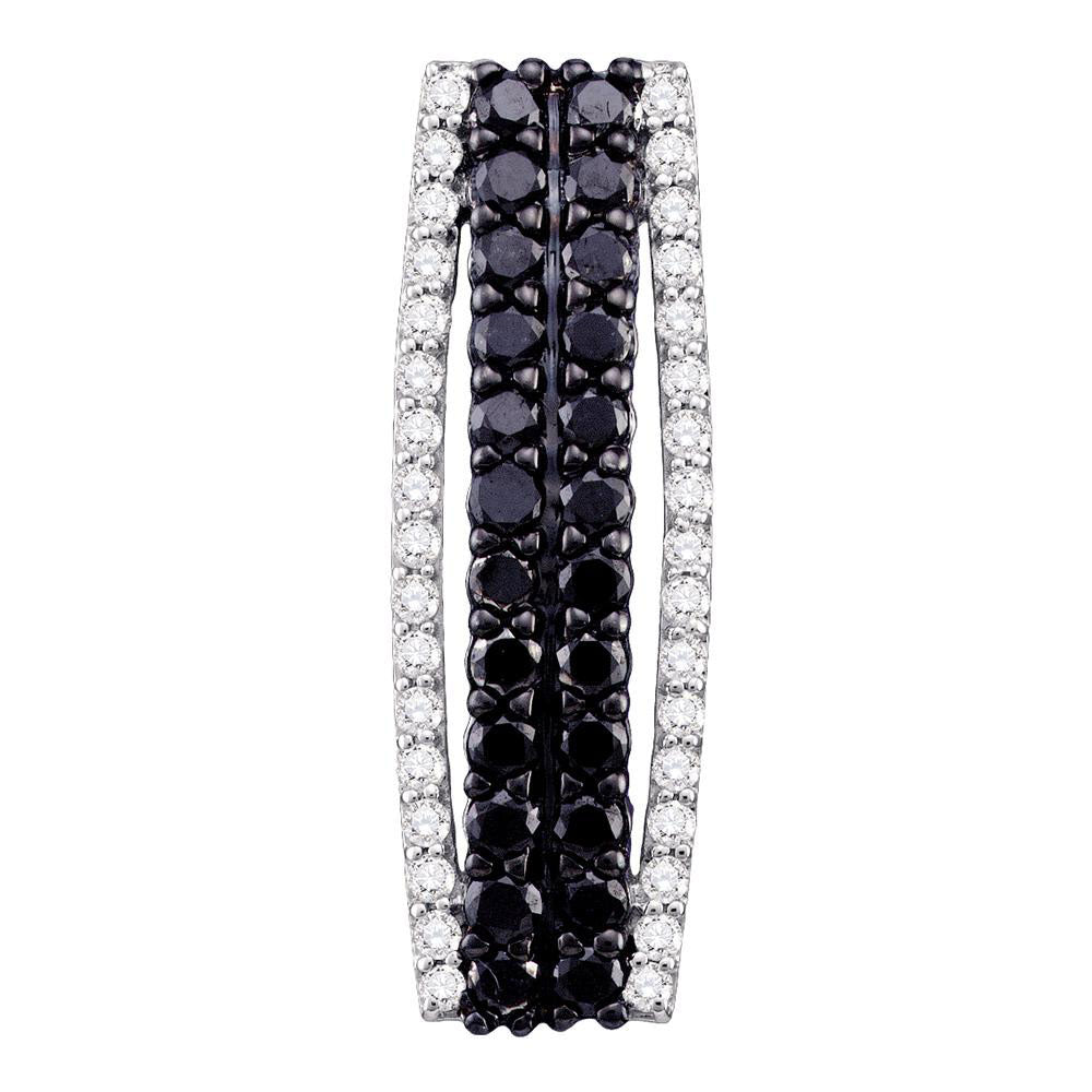 10kt White Gold Womens Round Black Color Enhanced Diamond Vertical Bar Pendant 3/4 Cttw