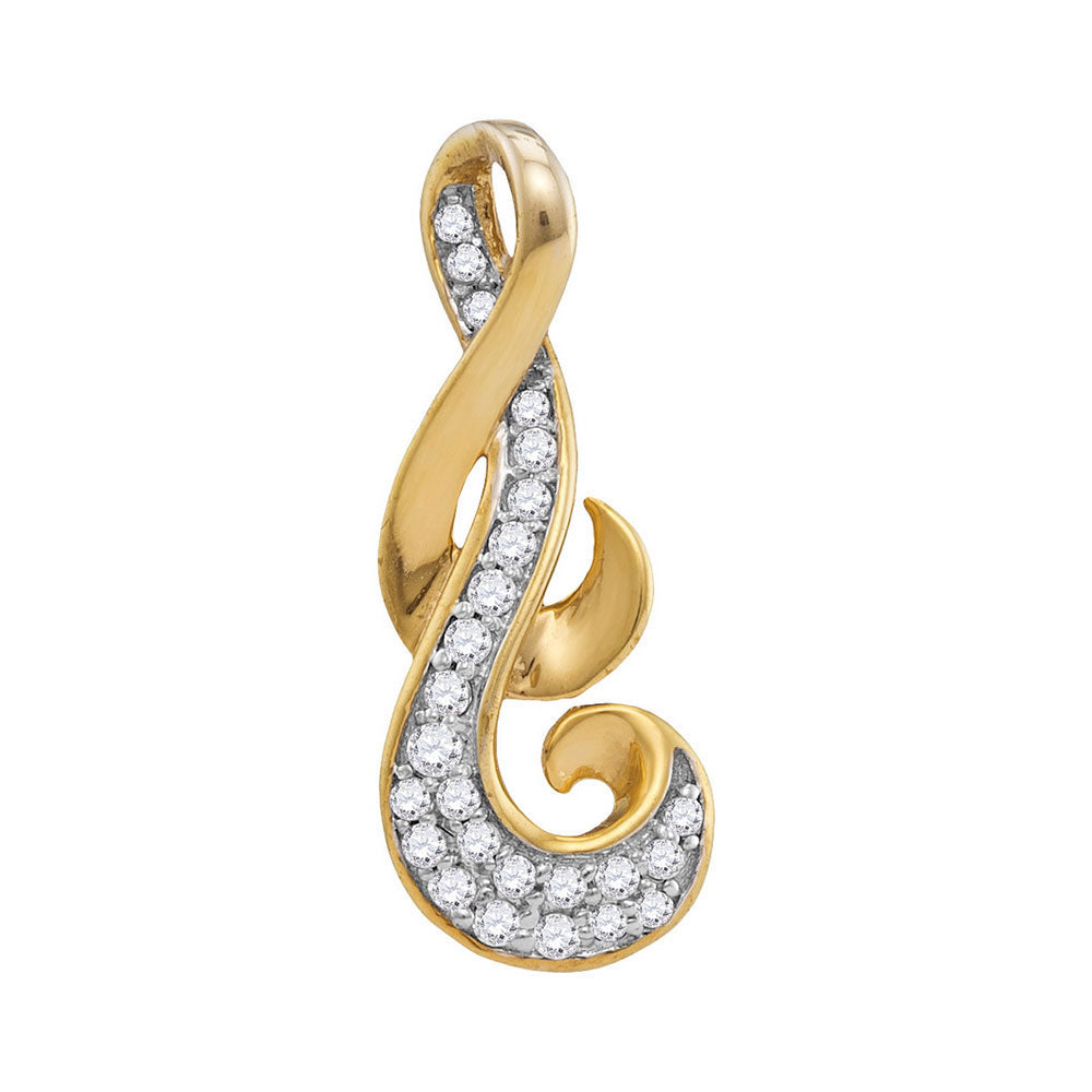 10kt Yellow Gold Womens Round Diamond Cluster Curled Pendant 1/8 Cttw