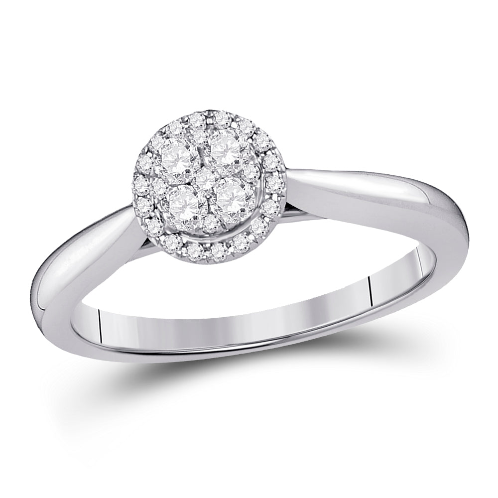 14kt White Gold Womens Round Diamond Fashion Cluster Ring 1/4 Cttw