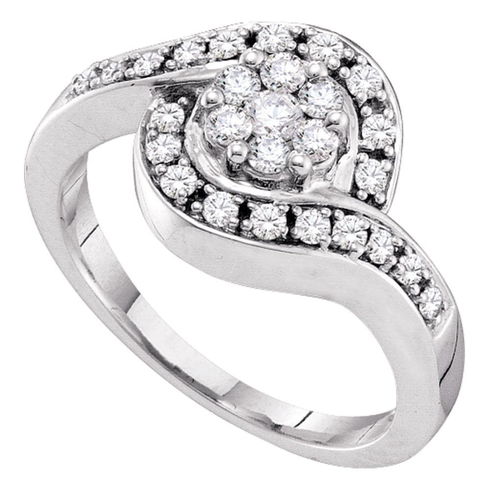 14kt White Gold Womens Round Diamond Cluster Bridal Wedding Engagement Ring 1/2 Cttw