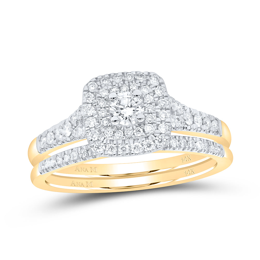 14kt Yellow Gold Womens Round Diamond Bridal Wedding Engagement Ring Band Set 1/2 Cttw