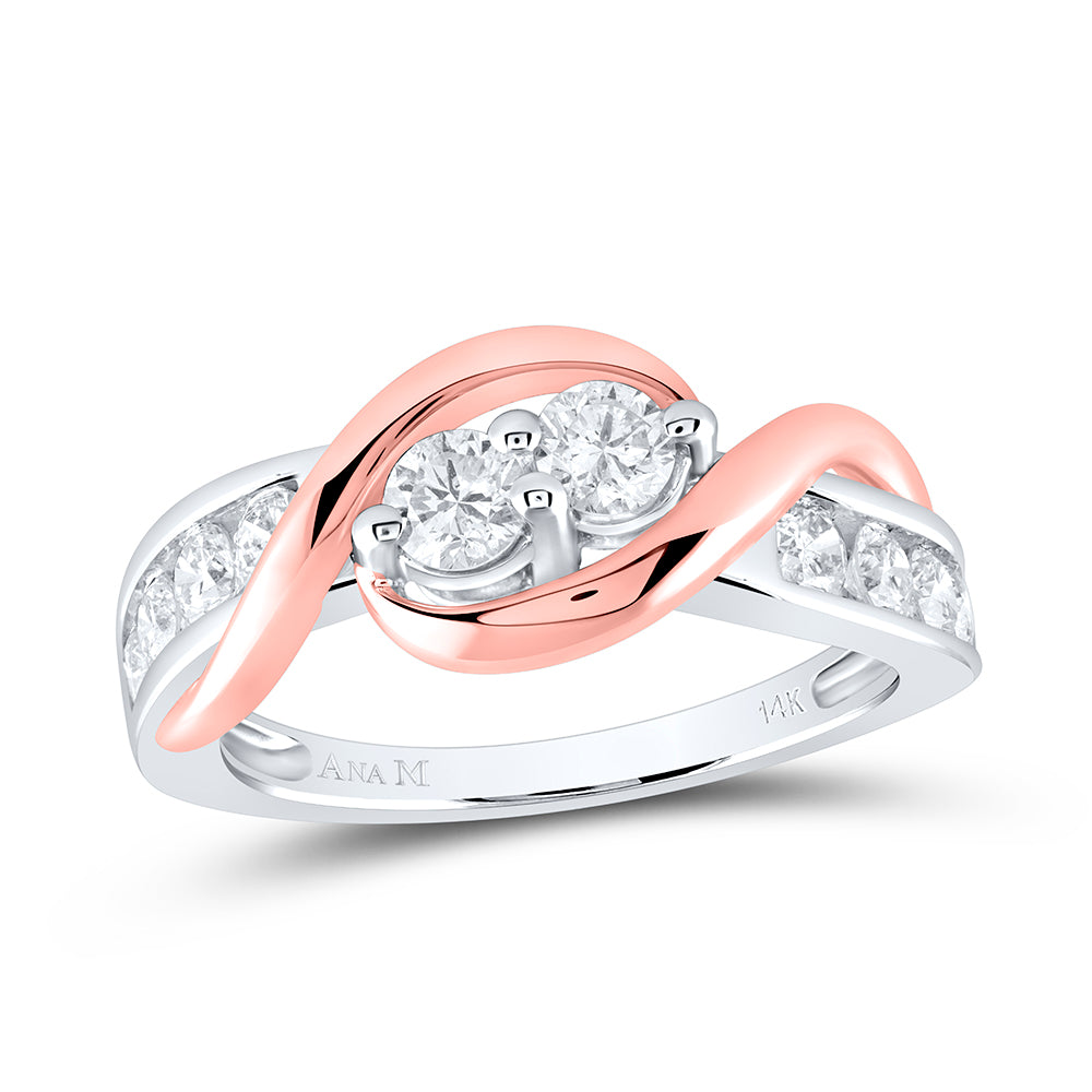 14kt Two-tone Gold Womens Round Diamond 2-stone Bridal Wedding Engagement Ring 1.00 Cttw (Certified)