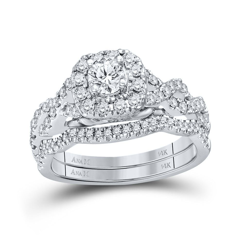 14kt White Gold Womens Round Diamond Bridal Wedding Engagement Ring Band Set 1.00 (Certified)