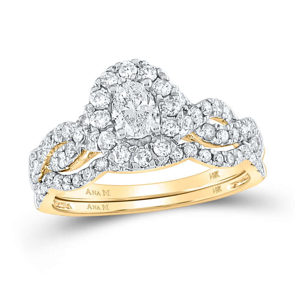 14kt Yellow Gold Womens Oval Diamond Bridal Wedding Engagement Ring Band Set 1.00 Cttw (Certified)