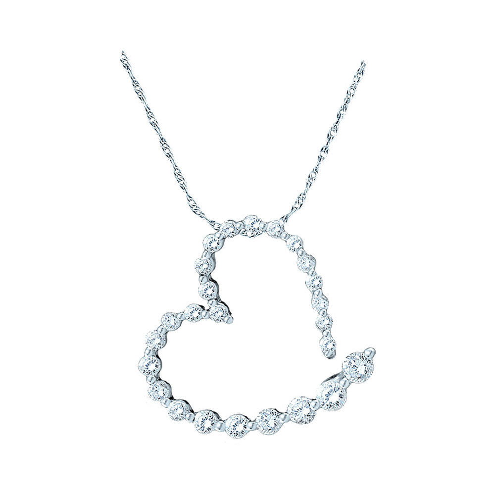 14kt White Gold Womens Round Diamond Graduated Heart Journey Pendant 1.00 Cttw