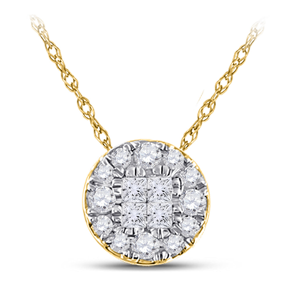 14kt Yellow Gold Womens Princess Diamond Fashion Cluster Pendant 1/4 Cttw
