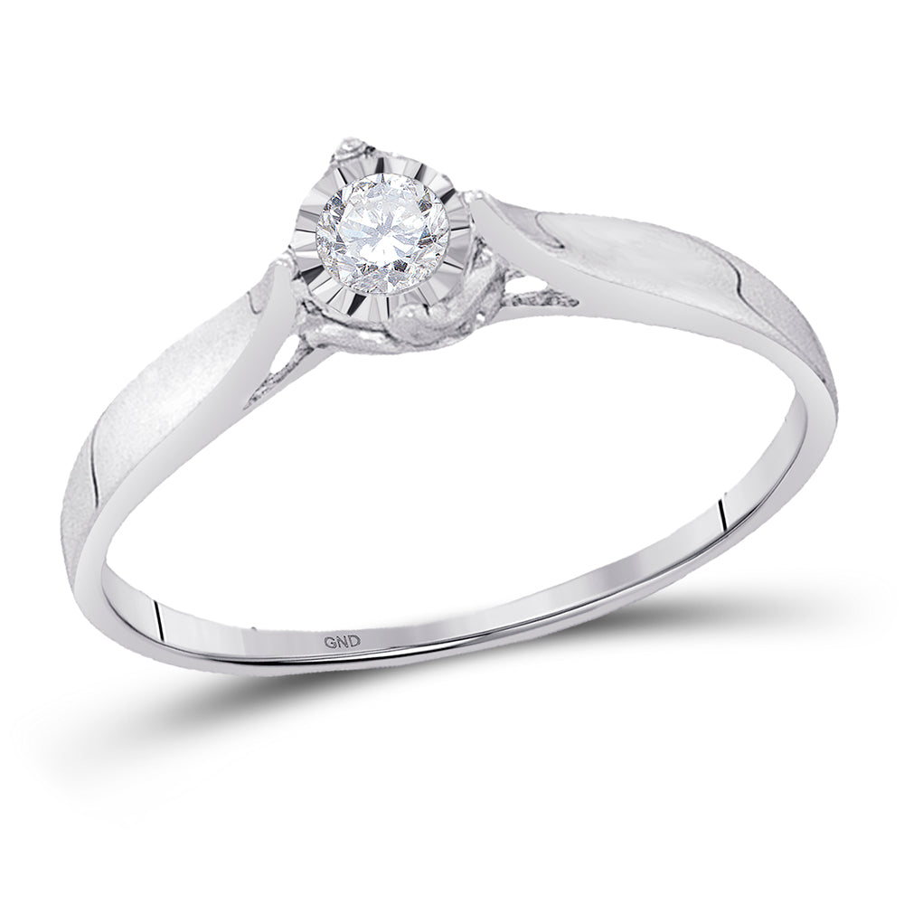 10kt White Gold Womens Round Diamond Solitaire Promise Bridal Ring 1/12 Cttw