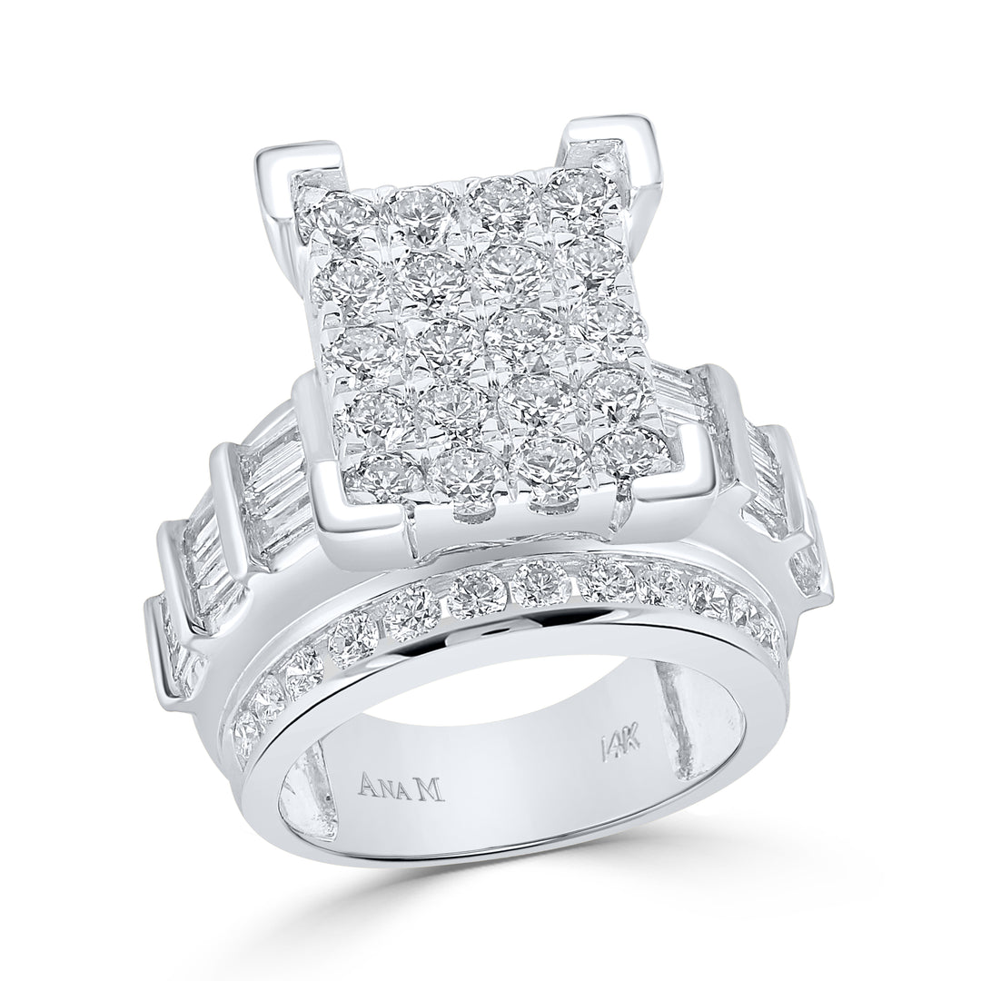 14kt White Gold Womens Round Diamond Cindys Dream Cluster Bridal Wedding Engagement Ring 4.00 Cttw
