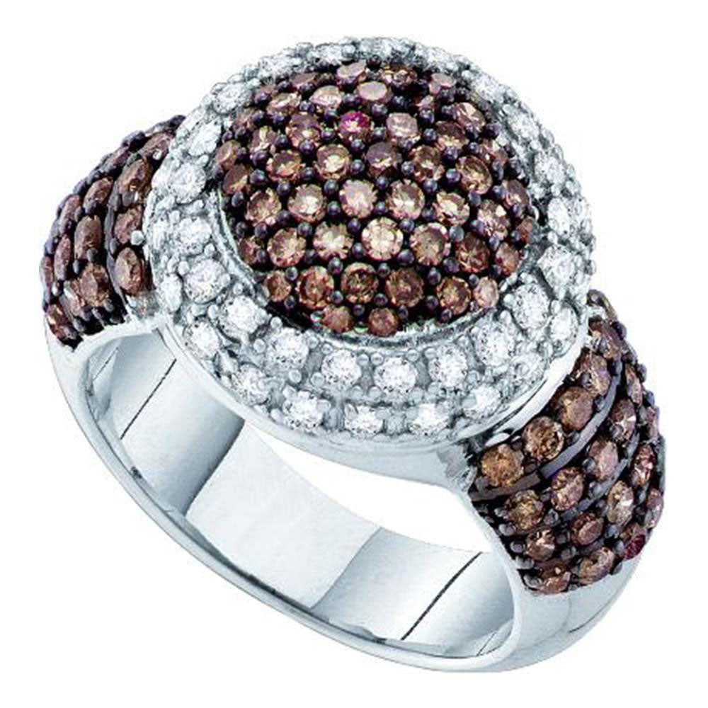10kt White Gold Womens Round Brown Diamond Halo Cluster Ring 2.00 Cttw